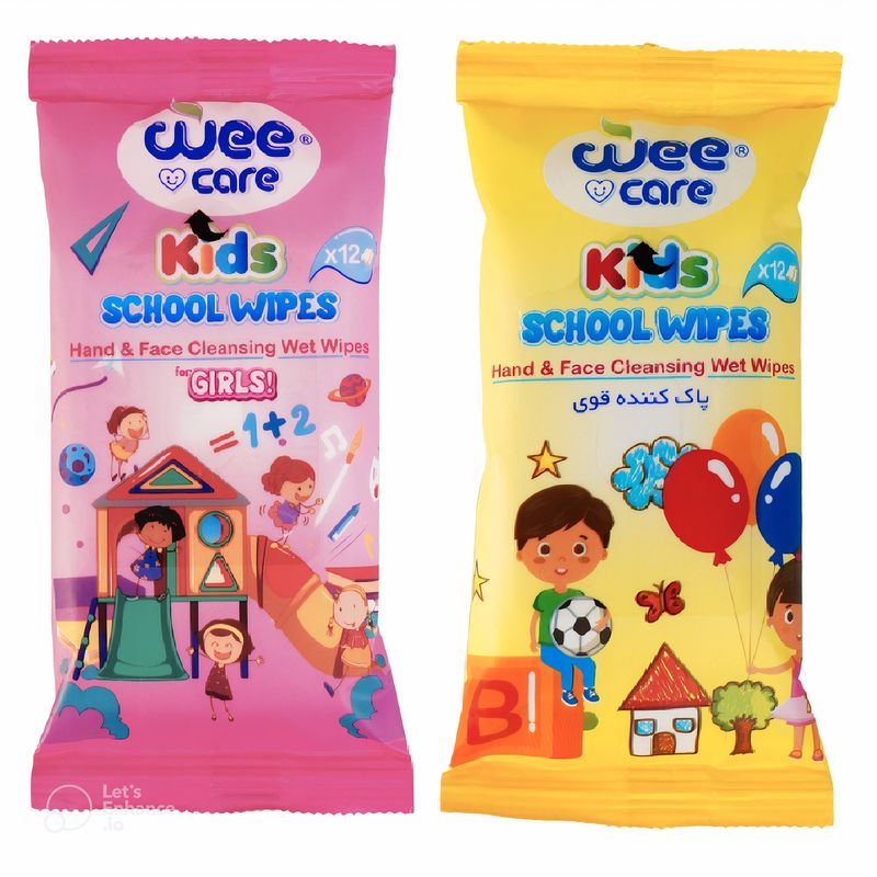 دستمال مرطوب کودک وی کر مدل جیبی happy girls  school wipes بسته دو عددی